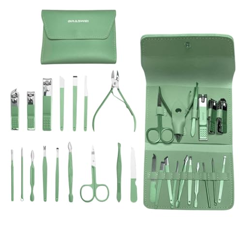 Kit Manicure e Pedicure Profissional 16 Peças Aço Inox Verde