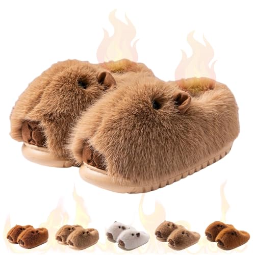 Capybara Slippers for Women Men, Winter Cute Plush Warm Anti-Slip Capybara Shoes for Indoor and Outdoor