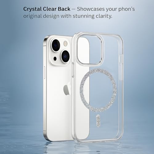 Image of AIBEX Back Cover Case Compatible with iPhone 15 Plus | Glitter Ring Cute Shiny Colorful Bling Case (Compatible with Magsafe) | Transparent PC+TPU Glossy Shiny Cover for Girls & Women - Silver
