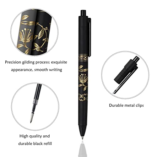 Misibao 0.7Mm Black Ink Gel Pen Refillable & Retractable Gel Ink Rolling Ball Pens Gilding Process Pattern Gel Pen (9-Pack) #TOP1