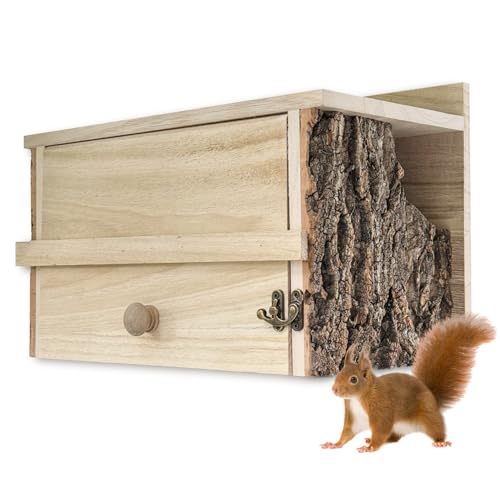 Squirrel Wood Nesting Box, Squirrel House with Window for Outside, Hanging Squirrel Nest Box, Outdoor Shelter for Squirrels, Chipmunks, Birds, Small Wildlife