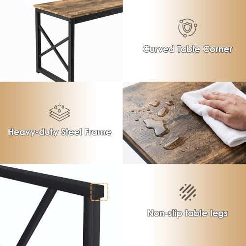 Image of VECELO 43.3 inch Kitchen Dining Table Set for 4, Heavy-Duty Steel Frame & Wood-Grain Tabletop, Space-Saving Dinette Sets with 2 Benches for Breakfast Nook and Small Space, Brown