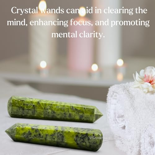 Image of Green Jade Crystal Wand - Pointed Crystal Wand for Energy Healing, Chakra Balancing, Meditation and Home Decor - Crystals and Healing Stones for Gift