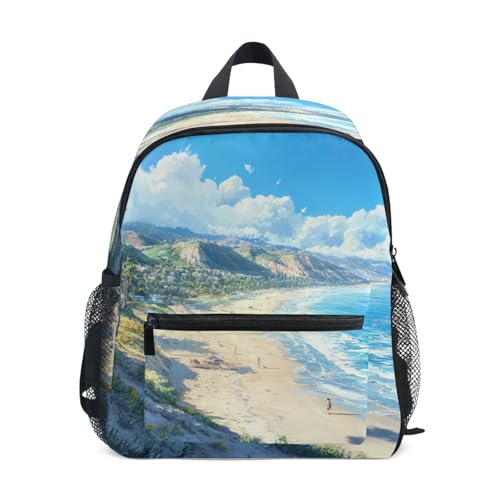 Wudan California's Sunny Beaches Kids Hike Backpack Bottle Pockets Boys Girls Bookbag for Airplane S