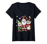 Photo Gallery donna cute christmas pandas in santa elf and reindeer costumes maglietta con collo a v Photo Gallery donna cute christmas pandas in santa elf and reindeer costumes maglietta con collo a v