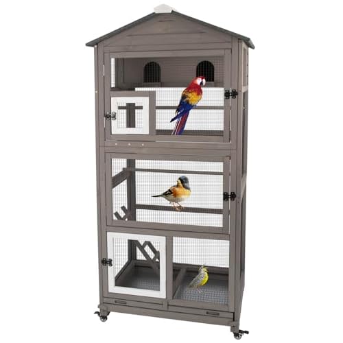 Flight Bird Cage Outdoor Large Wooden Bird Aviary Parrot Cage for Parakeet, Finches and Any Small Birds - Pull Out Wire Netting, Slide-Out Tray, 2 Per