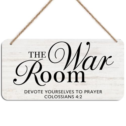 Image of The War Room Hanging Wooden Wall Sign Decor, Christian Gifts for Women | Prayer Closet Essentials Bible Verse Rustic Wood Sign Plaques Christian Wall Decor, Religious Gifts for Women, 12x6 Inch