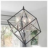 MADSERDERZ Geometric Black Chandelier Vintage Mid Century Modern 3-Lights Farmhouse Chandelier Light Fixture with Chrome Finish Retro Rustic Chandelier for Dining Room, Kitchen Island, Bedroom