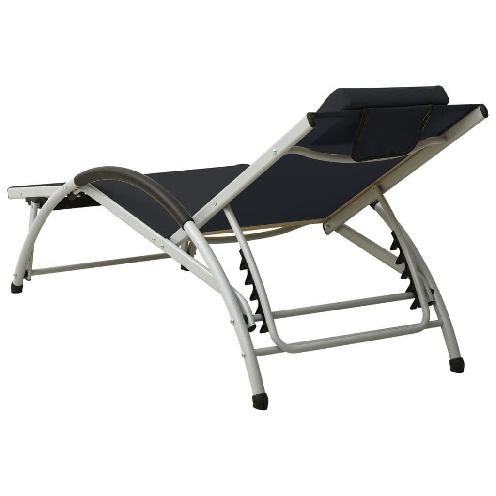 Leżak do opalania z poduszką, kolor czarny, regulowany i składany, odporny na warunki atmosferyczne stelaż aluminiowy, ergonomiczny leżak ogrodowy na balkon, taras i basen do relaksu
