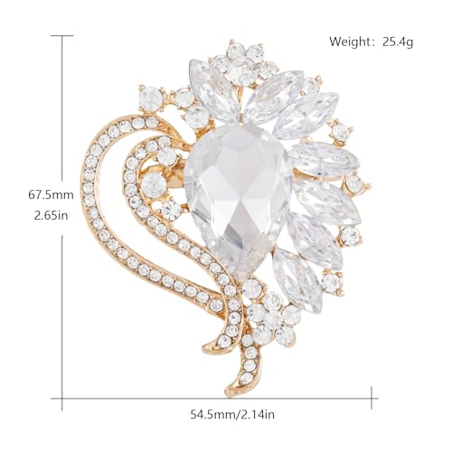 Image of LAXPICOL Vintage Austrian Crystal Elegant Heart Flower Brooch Pin For Women Wedding Broach Pin