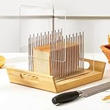 KHINYA Bread Slicer for Homemade Bread, Boat-shaped Bread Slicer, Sourdough Bread Cutter, Adjustable Stainless Steel Bread Slicing Guide with Free Bread Knife
