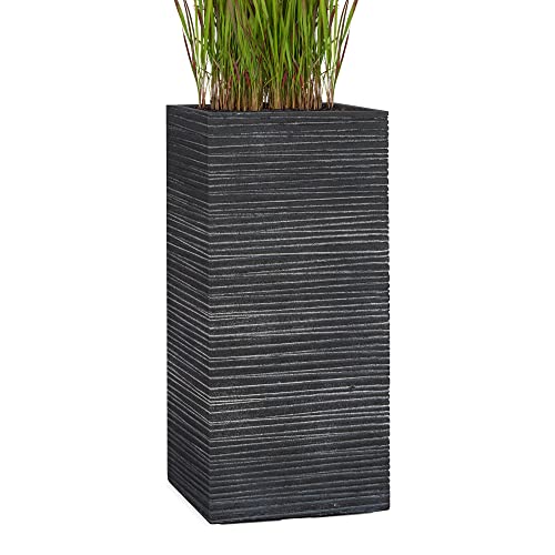 Pflanzwerk® Pot de Fleur Fibre de Verre Tower Groove Anthracite 60x28x28cm *Jardinière antigel* *Protection UV* *Qualité européenne* Cover
