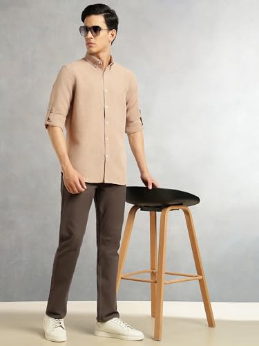 Image of Thomas Scott Men's | Solid | Textured Fabric | Full Sleeve | Slim Fit | Polyester-Blend | Spread Collar | Casual Shirt