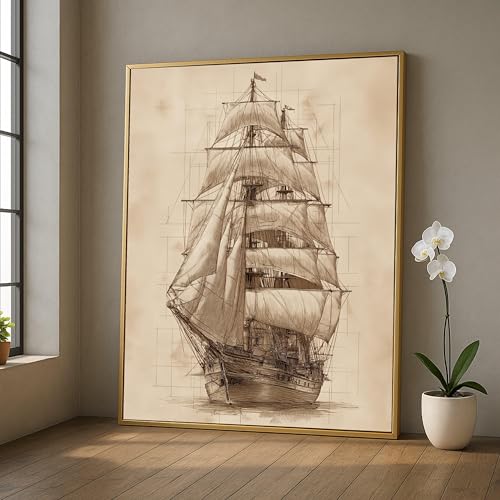 Cuadro de lienzo de velero vintage LMYCHENG náutico en tonos marrones sin marco de 20x30cm