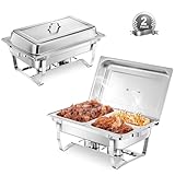 Chafing Dish Buffet Set, 2pcs Edelstahl Warmhaltebehälter, 9L Speisewärmer, Wärmebehälter Rechaud, Buffet Wärmer für Catering Party(1x GN-Behälter 1/1, 1x GN-Behälter 1/2 und 2x GN-Behälter 1/4)