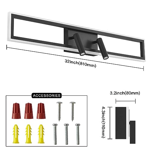Image of SOLFART Vanity Lights for Bathroom 32 Inch Dimmable Matte Black Led Lights for Bathroom 3 Colors Wall Light