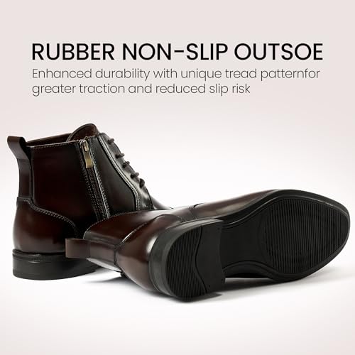 Image of Holy dove Men's Dress Boots Side Zipper Comfort Full-Grain Leather Business Office Cap Toe Oxford Short Ankle Boot