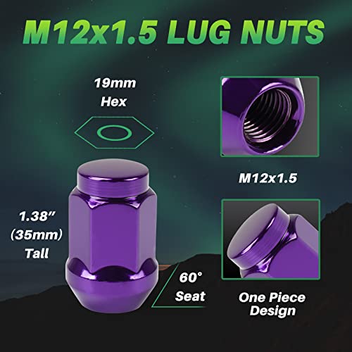 Image of AUTOPTIM M12x1.5 Purple Lug Nuts - Replacement for 2006-2019 Ford Fusion, 2000-2019 Focus, 2001-2019 Escape, 2003-2022 Accord, 2006-2018 Civic Aftermarket Wheel, 3 /4 inch Hex Closed End Lug Nuts, 20pcs