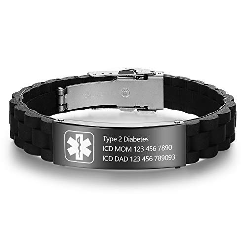 DaMei Pulsera de Alerta Médica Personalizado de Acero Inoxidable Etiqueta de ID para Hombre Mujer Personalizada del Brazalete Identificación Alerta Médica Pulsera (con ID médica) Cover