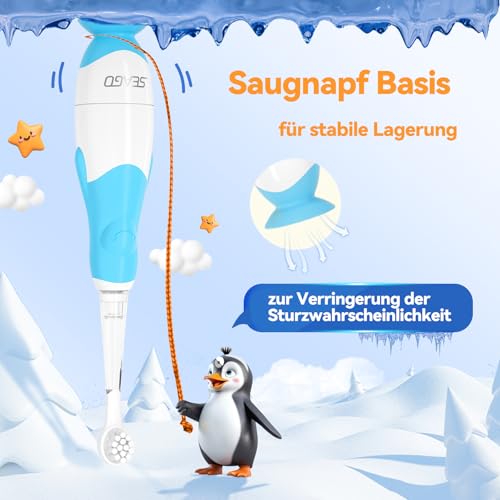 Seago Elektrische Zahnbürste Kinder Baby Zahnbürste ab 0 1 2 3 Jahr, mit LED Licht, Runder Weich Ersatzbürsten, Elektrische Zahnbürste Baby,2 Minuten Smart Timer, Wasserdicht IPX7,SG513(Blau) – Bild 5