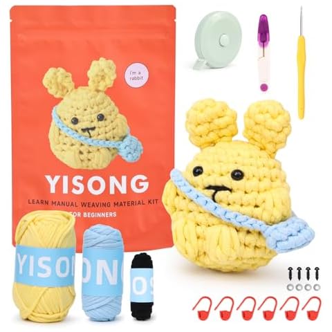 YISONG Crochet Kit for Beginners, Animal Crochet Kit with Step-by-Step Video Tutorials, DIY Crochet Crafts for Adults and Kids-Rabbit Cover