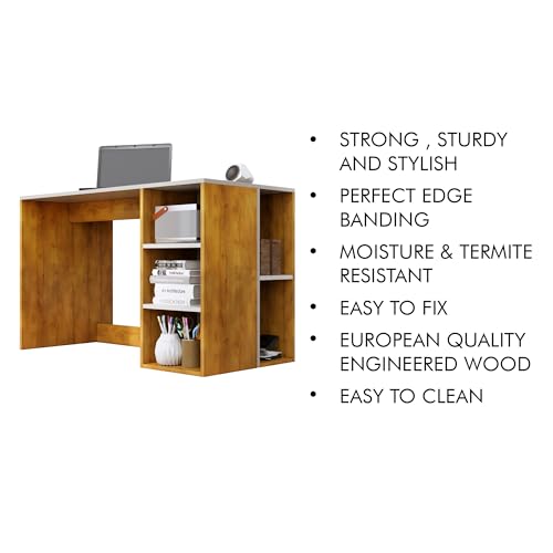 Image of Bniture Wooden Study Table for Home with Bottom Storage | Engineered Wood Study Table with Book Shelf | Multi Purpose Computer Desk for Writing | Laptop Table for Office | Giant Wood & Frosty White