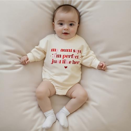 luethbiezx Infant Baby Girls Auntie Sweatshirt Romper My Aunt Says I'm Perfect Just Like Her Long Sleeve Jumpsuit4