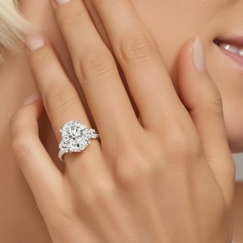 2-4 Carat Oval Cut Moissanite Engagement Rings for Women D Color VVS1 Clarity Moissanite Rings Customizable 10K Gold/14K Gold/18K Gold/Promise Rings for Her Free Engraving3