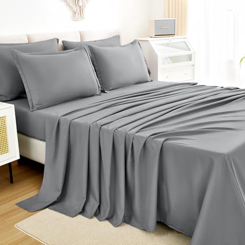 Litanika King Size Comforter Set Medium Gray - 7 Pieces Bed in a Bag King Bedding Comforter Sets, Solid Lightweight Bed Set with Comforter, Sheets, Pillowcases & Shams