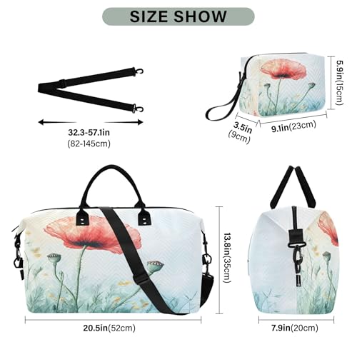 Flower in Meadow Travel Duffel Bags Carry on Weekender Overnight Bag Large for Airplane with Toiletry Bag for Men Women3