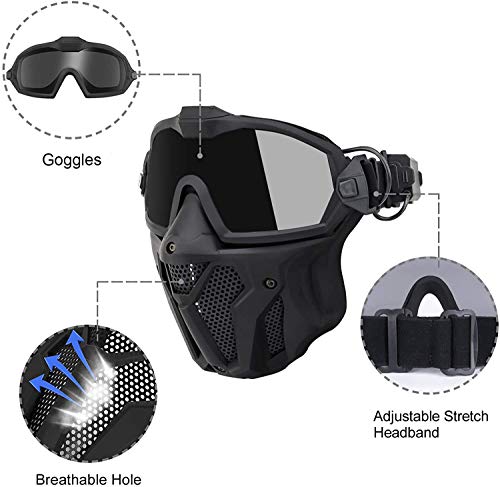 VISMIX Airsoft Mask, Full Face Paintball Mask with Detachable Goggles for Airsoft Paintball Hunting Games, Motorcycle, etc