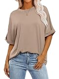 ANRABESS Womens Tops Oversized T Shirts Short Sleeve Crewneck Summer Casual Loose Basic Tee Shirt 2026 Trendy Fashion Clothes Khaki Small