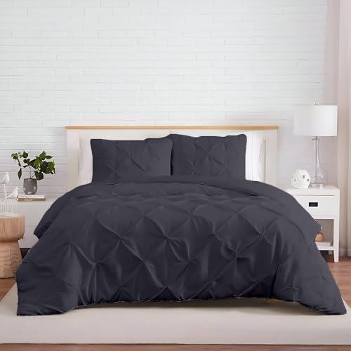 Kotton Culture 3 Pc King Size Pinch Pleated - Pintuck Duvet Cover Set - 100% Egyptian Cotton - 1000 Thread Count Luxury Comforter Cover - Zipper Closure & 7 Internal Ties (Dark Grey,104" X 94")