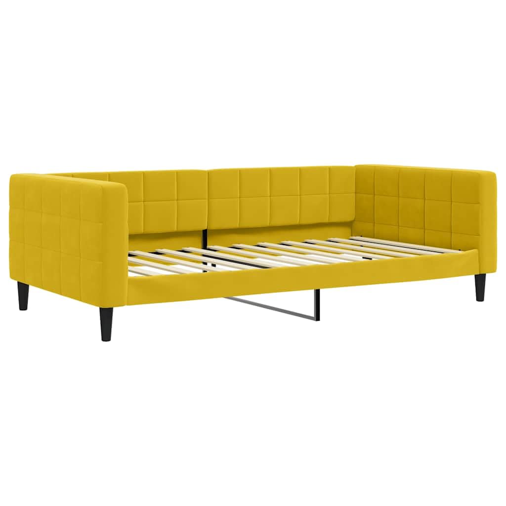 aksamitna rozkładana z materacem do salonu i sypialni 100x200 cm żółty | Sofa z materacem do spania, żółta, 100x200 cm, aksamit, rozkładana kanapa z funkcją spania, nowoczesna do salonu i sypialni