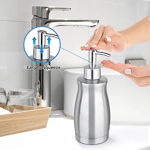 Kuntbeet Upgraded Stainless Steel Brushed Nickel, Refillable Liquid Hand Soap Dispenser For Bathroom, Kitchen Large Capacity (13.5Oz) #TOP6