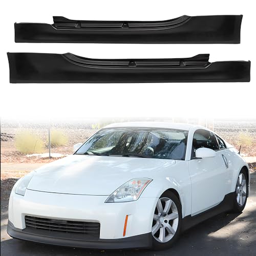 MODILOVER Side Skirts Compatible with 2003-2009 Nissan 350Z PU Unpainted Black V Style Rocker Panel Side Splitter Bottom Line