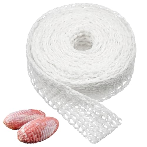 Red para Asar, 5m x 4cm Red de Carne, Malla Elástica para Carne, Duradera, para Asar, Cocinar y Conservar Jamón y Embutidos, para Guardar Colgar, Cocinar Hornear Accesorios de Cocina (Blanco)