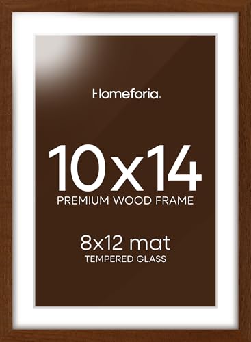 Image of Homeforia 10x14 Brown Picture Frame, High End Dark Oak 10x14 Walnut Poster Frame with Mat 8x12, 10 x 14 Wooden Frame Matted to 8 by 12 inch Photo, 14x10 Thin Frames, Tempered Glass, Wall Kit, Set of 2