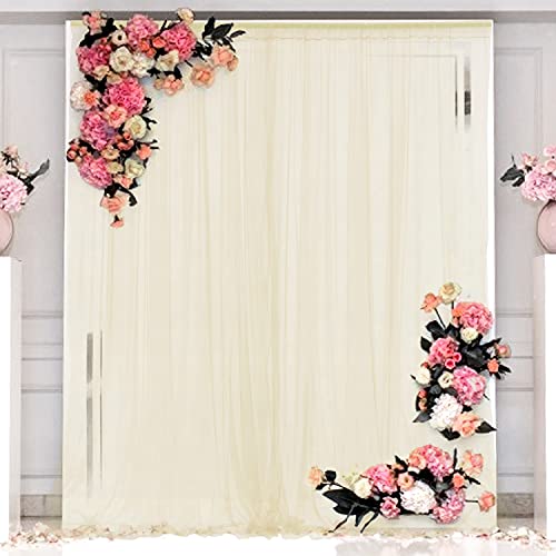 Tulle Backdrop Curtain Champagne Sheer Backdrop Curtain for Wedding Bridal Baby Shower Birthday Party Champagne Drape Backdrop Curtain for Photo Background Home Decoration 10ft × 8ft(2 Panels)