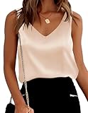 SimpleFun Silk Blouse for Women Elegant V Neck Satin Tanks Lightweight Flowy Dressy Tops (XXL,Champagne)