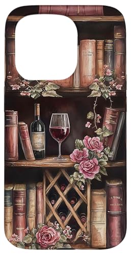 Image of Wine Lovers Bookcase Watercolor Bookshelf With Wine Bottles Case for iPhone 15 Pro