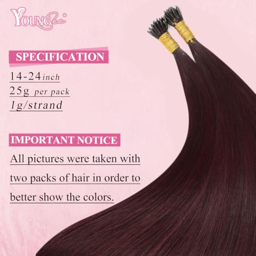 Image of YoungSee Nano Ring Hair Extensions Human Hair Burgundy Nano Bead Hair Extensions Human Hair Wine Red Nanoring Extension 22 Inch for Colored DIY Silky Straight 25 Strands 25g