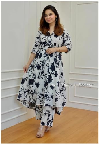 Image of Womens Cotton Printed Co-ord A-line Kurti and Pant Set