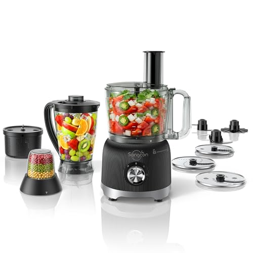Sangcon Smoothie Blender and Food Processor Combo for Kitchen, 600W Vegetable Chopper with 2 x 8-Cup Bowls, 11-in-1 Food Chopper for Slicing, Shredding, Mixing, Purees & Dough, Shakes, BPA-Free