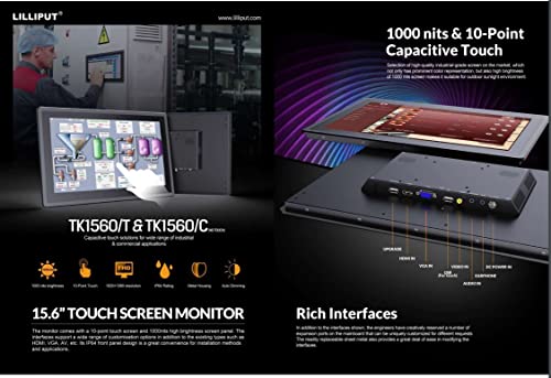 Image of LILLIPUT 15.6 inch TK1560 /C NO-Touch 1000 nits high Brightness IP65 Front Panel Design with HDMI, VGA, AV Monitor for Teleprompter