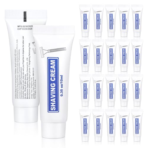 50 Pack Travel Size Shaving Cream Bulk,10ml/0.35fl oz Individually Wrapped Mini Disposable Shaving Cream in Bulk 1.2x2.8 inch Travel Size Toiletries Amenities for Guests,Homeless,Charity