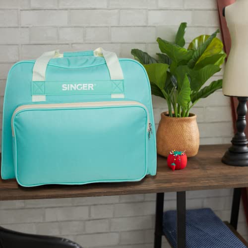 Singer | Machine Carrying Case, Teal Color, Spacious Case Fits Most Standard Sewing Machines And Sergers, Fully-Padded Interior, Durable Canvas Exterior, Easy Zip, Large Front Pocket, Easy Transport #TOP2