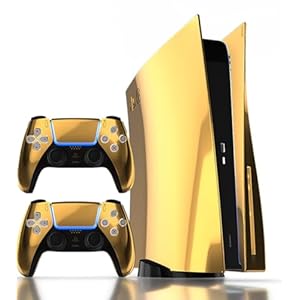 Khushi Decor Golden Foil Metalic UV 3M Vinyl Sticker Decals for PlayStation 5 Disk Version Console and Two Dual Sense 5 Sticker Skins Black PS5 Skin Console and Controller Design [Video Game]