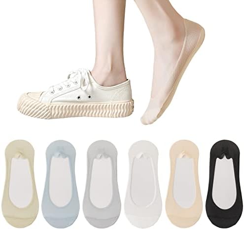 BIVOLU Womens Low Cut Thin Breathable Mesh Cotton Socks Non Slip Comfortable Causal No Show Socks for Women Solid Liner Flats Socks 6 pack Size 5-9