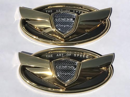 2PCS Genesis Art of Speed Coupe Gold Wing Front Rear Trunk Emblem Badge 2010-2017 HD-S4GD